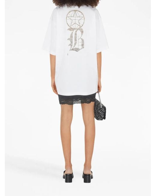 Burberry White Lace Logo-Detail Cotton T-Shirt