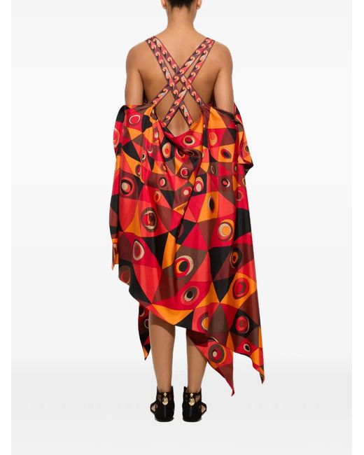 Emilio Pucci Red Occhi-Print Long Foulard Dress
