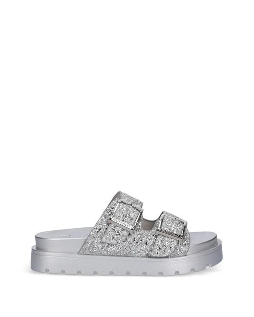 Buffalo White Raya Ari Glam Glitter-Effect Flat Sandals