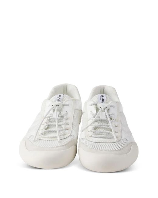 Prada White Speedrock Patent Leather And Mesh Fabric Sneakers for men