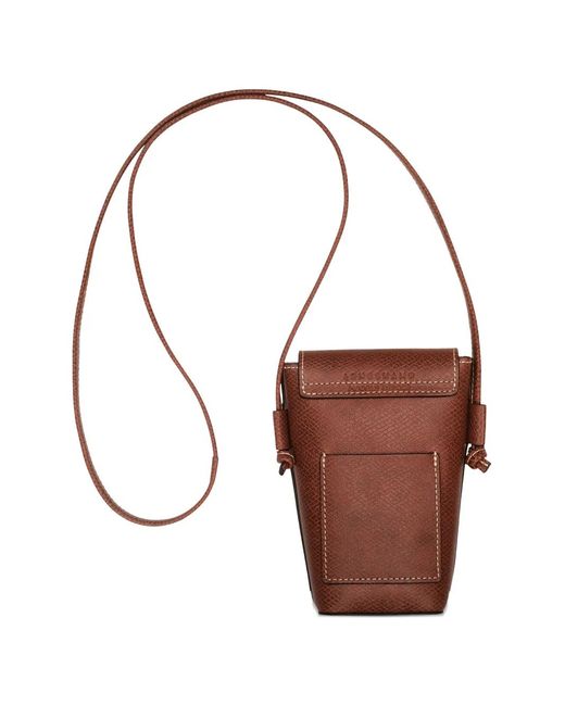 Longchamp Brown Logo-Embossed Leather Phone Case