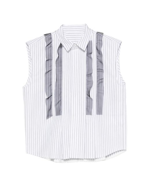 Sacai White Chemise Rayée À Volants