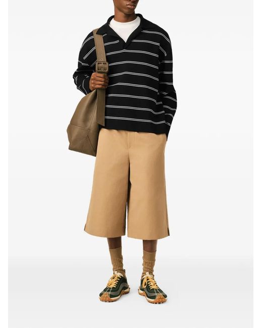 AMI Black Cotton Ami Patch Striped Polo