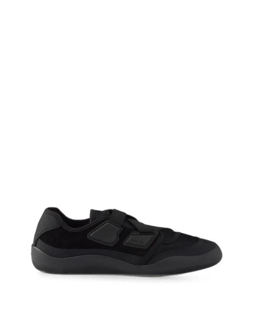 Prada Black Speedrock Technical Mesh And Leather Sneakers