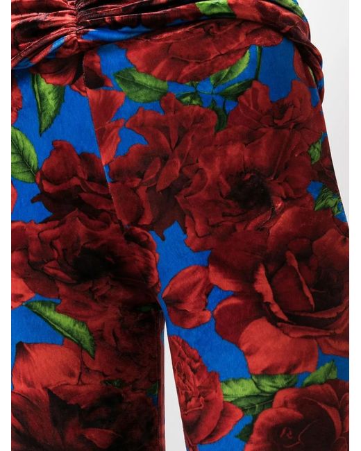Magda Butrym Red Rose-Print Velvet Leggings