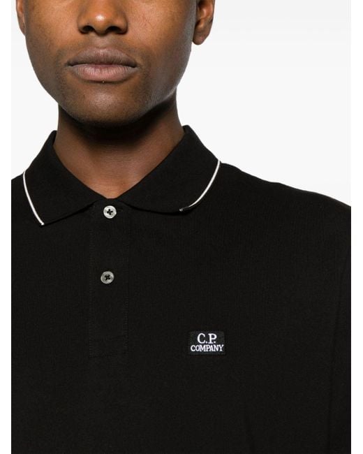 C P Company Black Stretch Piquet Regular Polo Shirt for men