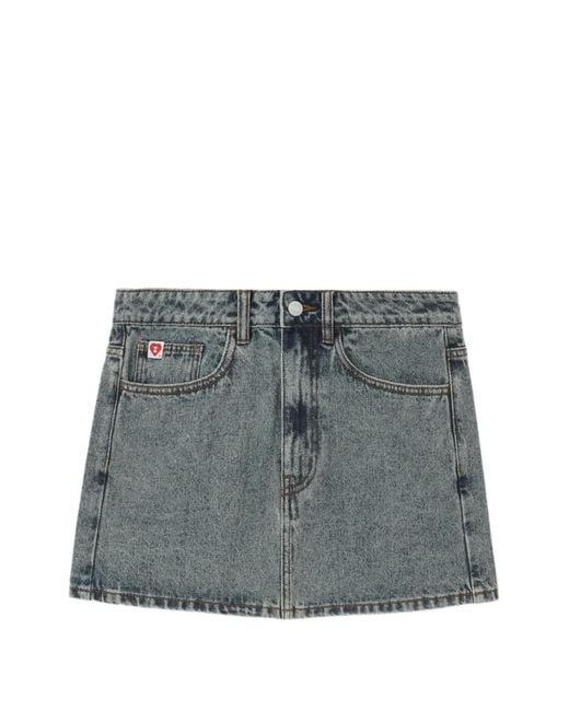 A Bathing Ape Gray Heart-Motif Denim Mini Skirt