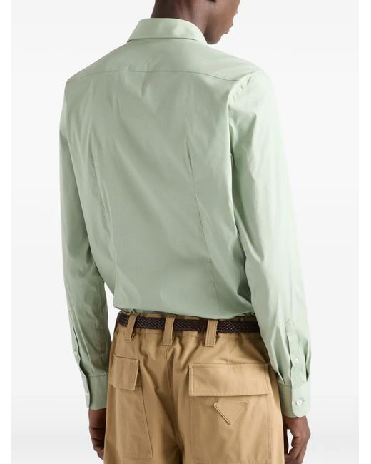 Prada Green Stretch Cotton Shirt for men