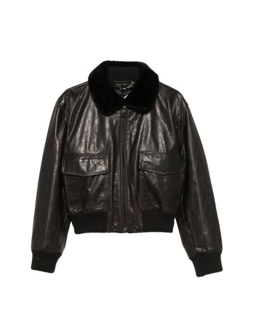 Victoria Beckham Black Contrast-Collar Leather Jacket