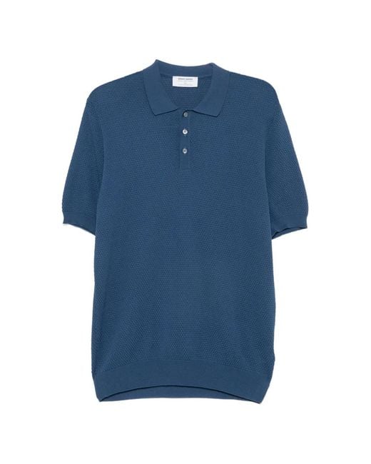 Gran Sasso Blue Textured-Knit Polo Shirt for men