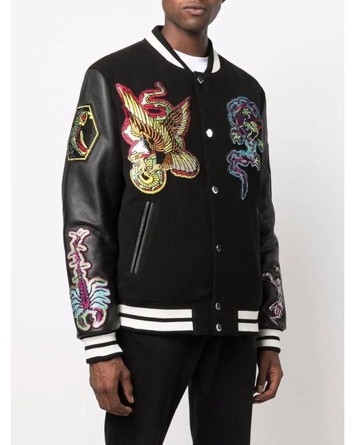 Philipp Plein Black Varsity Bomber Jacket