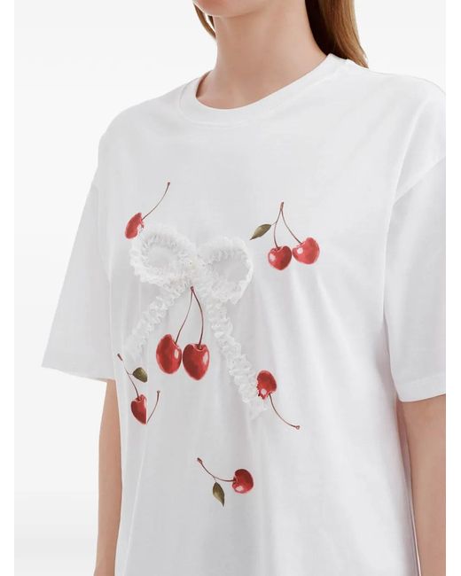 B+ AB White Cherry-Motif T-Shirt