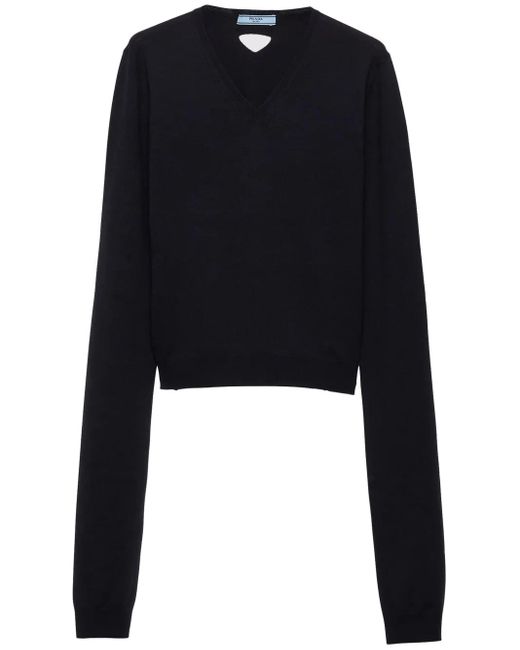 Prada Black Pullover Aus Wolle Mit V-Ausschnitt