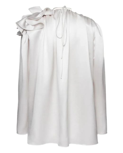 Magda Butrym White Ruffled-Shoulder Blouse