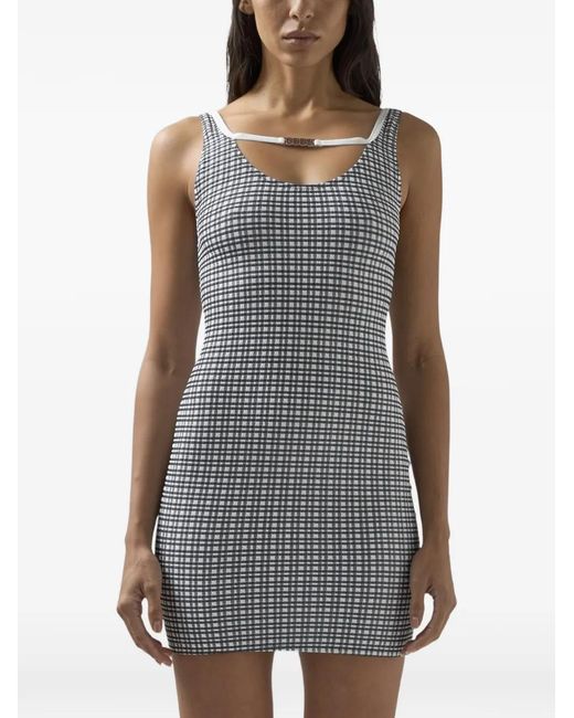Gcds Gray Gingham-Pattern Mini Dress