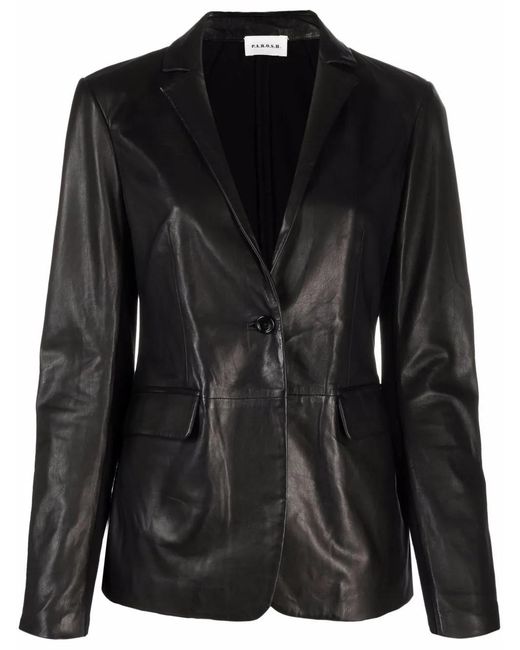 P.A.R.O.S.H. Black Single-Breasted Leather Blazer