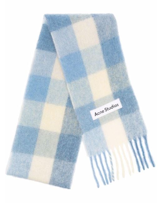 Acne Blue Checked Knitted Scarf