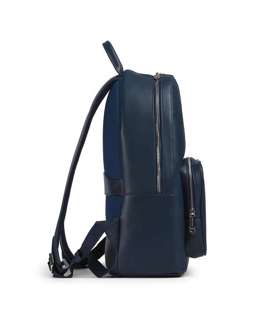 Doucal's Blue Leather Zip Backpack for men
