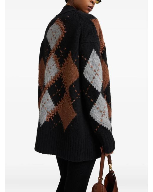 Ermanno Scervino Black Argyle-Pattern Cashmere Cardigan