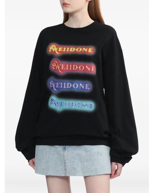 we11done Black Logo-Print Long-Sleeve Top