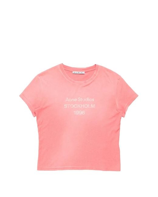 Acne Pink Fitted Logo T-Shirt