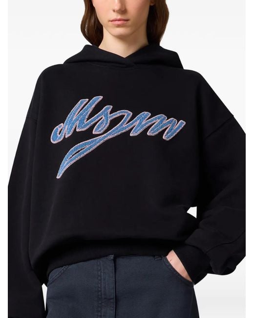 MSGM Black Logo-Patch Oversized Hoodie