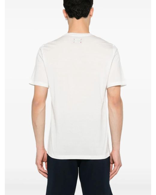 Kiton White Embroidered-Logo Cotton T-Shirt for men