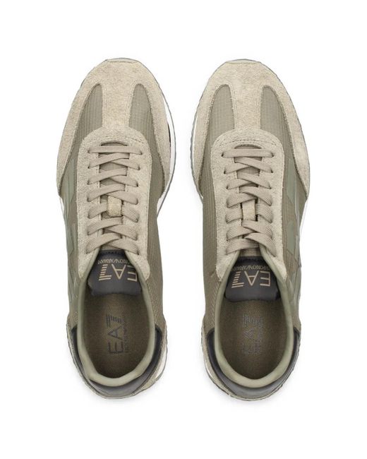 EA7 Green Logo-Patch Panelled Sneakers for men