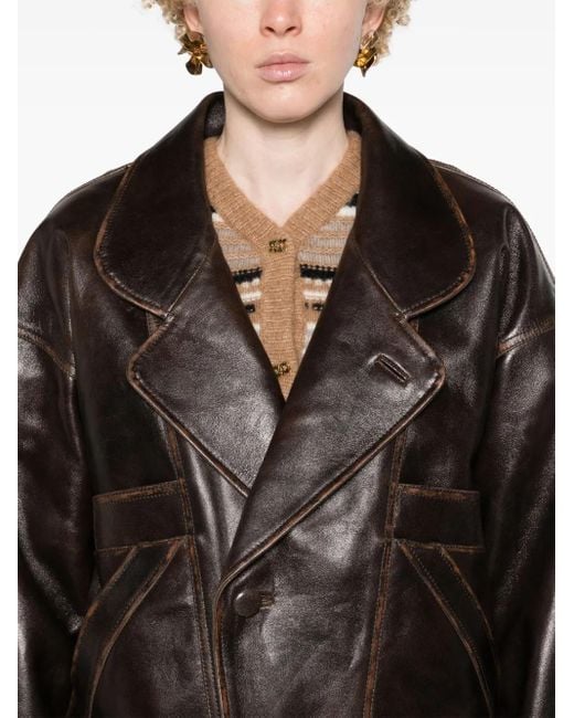 Sandro Oversized Leather Jacket in Black | Lyst
