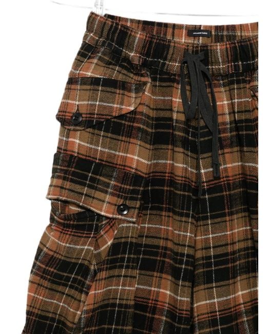 R13 Brown Check-Pattern Cargo Shorts
