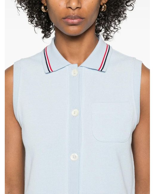 Thom Browne Blue Cotton Sleeveless Polo Top