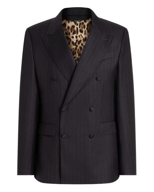 Giacca Doppiopetto A Righe di Dolce & Gabbana in Black da Uomo