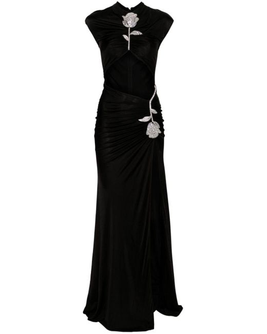 David Koma Black Floral-appliqué Jersey Maxi Dress