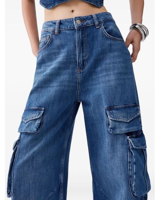 Liu Jo Blue Cargo-Pocket Straight-Leg Jeans