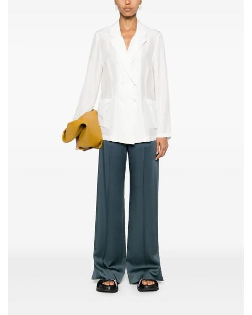 P.A.R.O.S.H. White Sofia Double-Breasted Silk Blazer