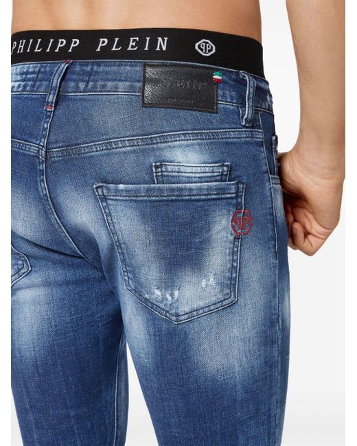 Philipp Plein Blue Distressed Straight-leg Jeans for men