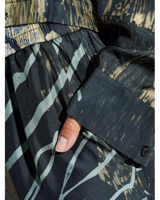 Munthe Blue Abstract-Print Silk Trousers