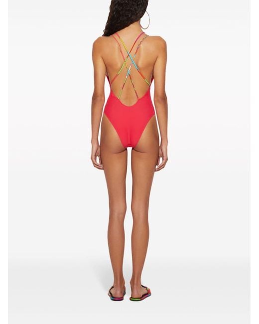 Emilio Pucci Red Iride-strap Open-back Swimsuit
