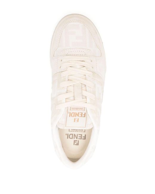 Fendi White Zucca-Monogram Panelled Sneakers