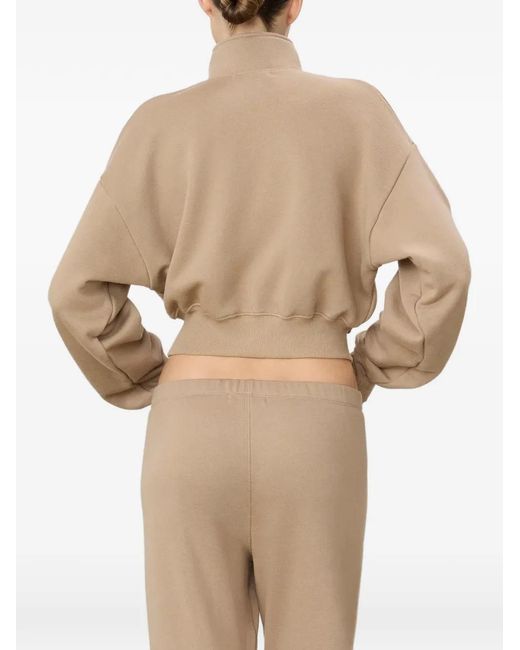 ÉTERNE Natural Cropped Half-Zip Cotton Polo Top