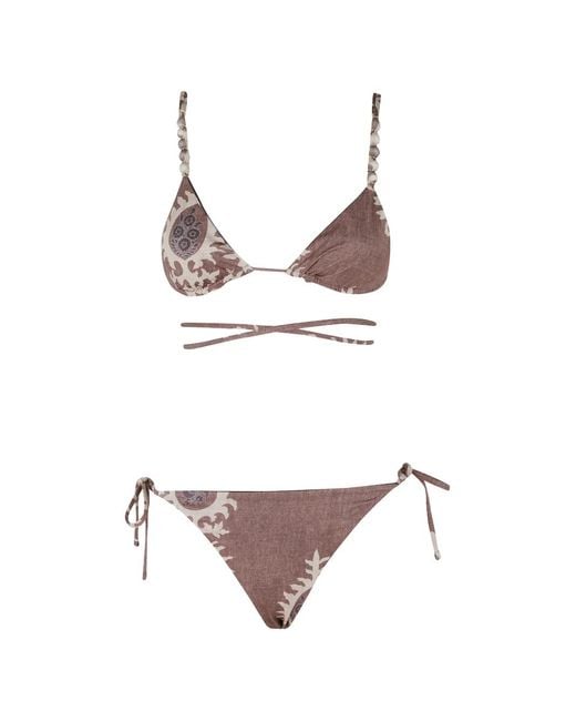 Bazar Deluxe Brown Paisley-Print Beaded-Strap Bikini
