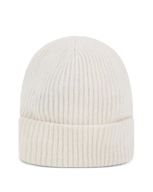 Woolrich White Ribbed-Knitted Beanie for men