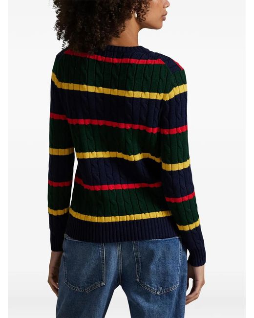 Polo Ralph Lauren Blue Striped-Pattern Cable-Knit Sweater