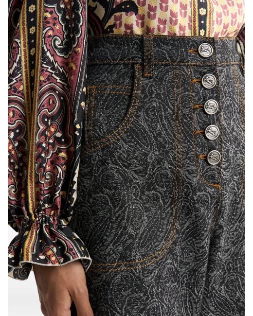 Etro Gray Flared Jacquard Paisley Jeans