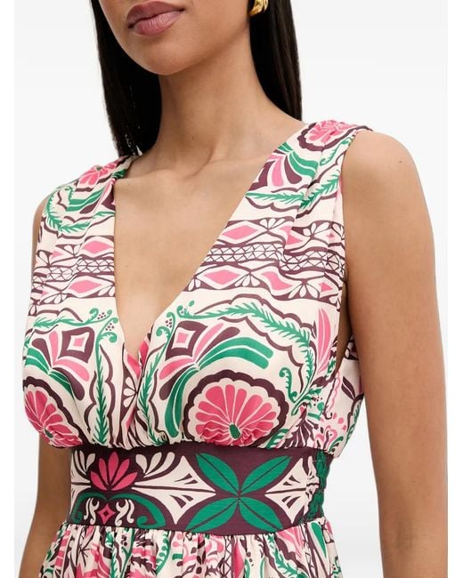 Morgan White Floral-Print V-Neck Dress
