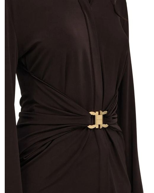 Ferragamo Black Viscose Shirt With Gathered Waist