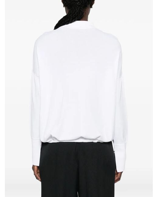 Liviana Conti White Drawstring-Hem Polo-Collar Sweater