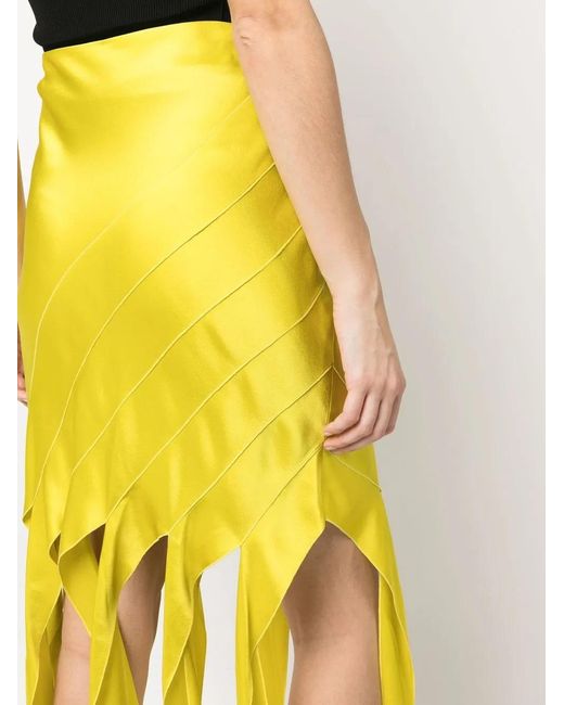 Stella McCartney Yellow Fringe-Hem Satin-Finish Skirt