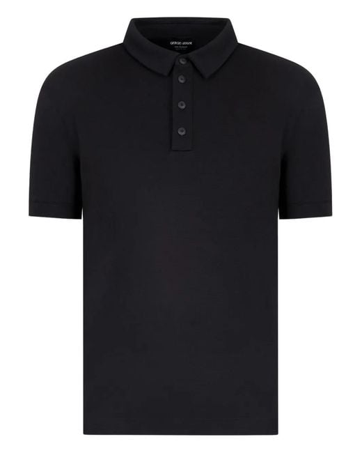 Giorgio Armani Black Buttoned Polo Shirt for men