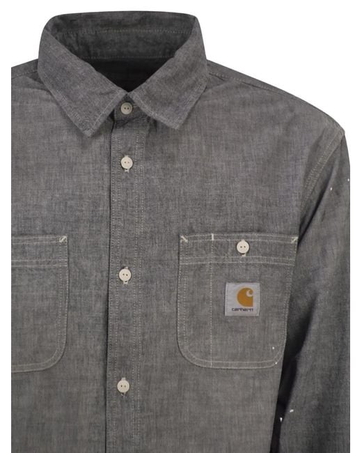 Carhartt Gray Paint-Splatter Chambray-Texture Shirt